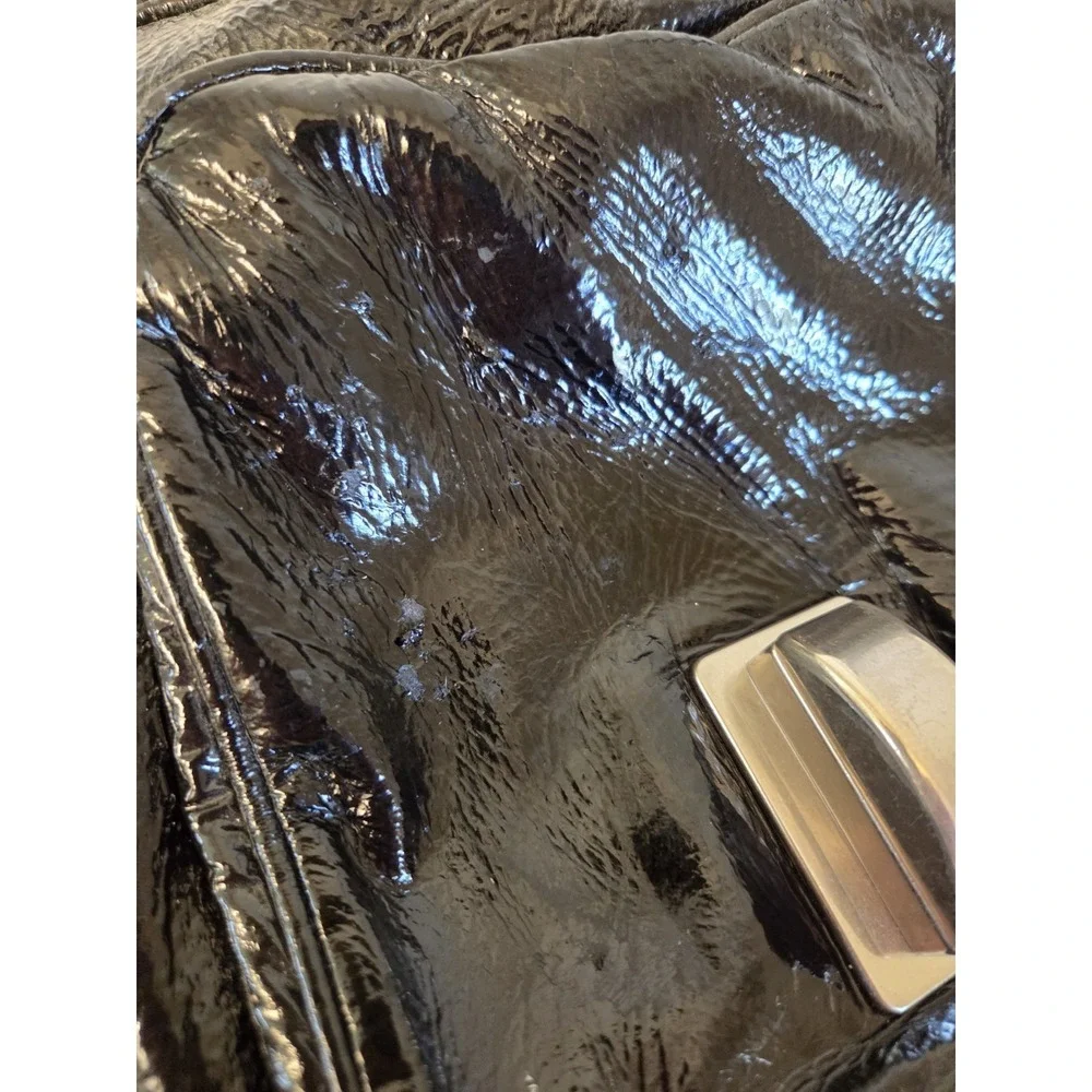 Marc by Marc Jacobs Black Patent Leather Turnlock Satchel Bag Shoulder Strap...